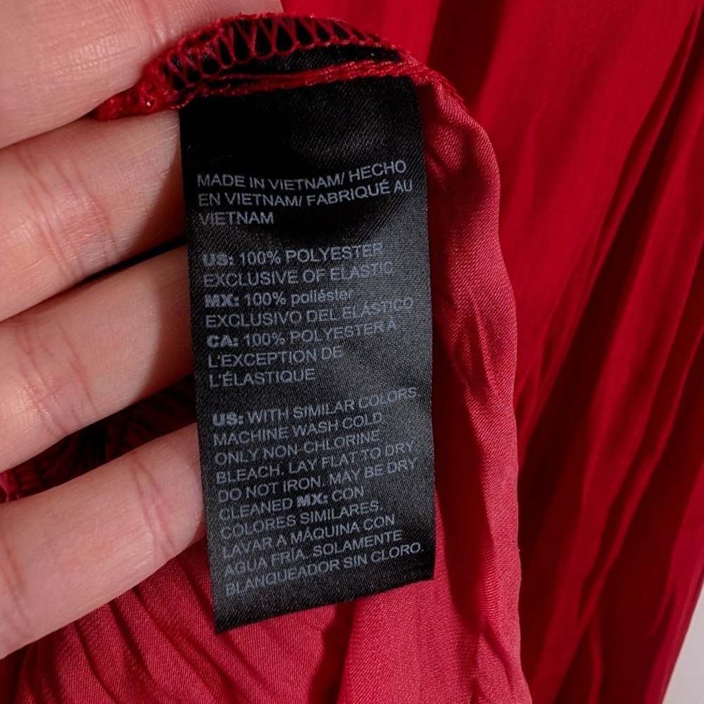 White House Black Market Red Smocked Waist V-Neck Peplum Blouse Large - Picture 5 of 7